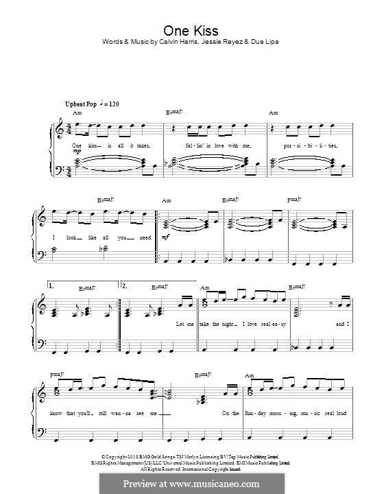 One Kiss (Calvin Harris & Dua Lipa): Для фортепиано by Calvin Harris, Dua Lipa, Jessie Reyez