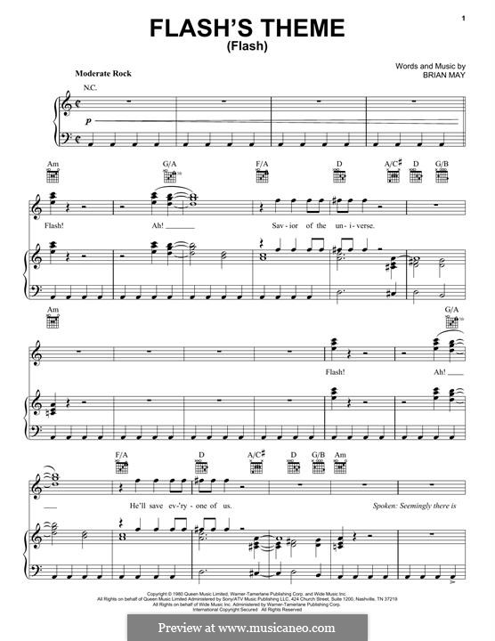 Flash (Queen): Для голоса и фортепиано (или гитары) by Brian May