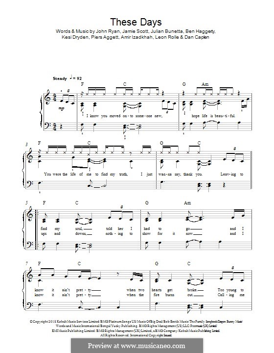 These Days (feat. Macklemore): Для фортепиано by Julian Bunetta, Ben Haggerty, Jamie Scott, Kesi Dryden, Piers Aggett, John Henry Ryan, Leon Rolle, Amir Amor