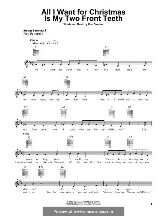 All I Want for Christmas Is My Two Front Teeth: For guitar with tab (Spike Jones/the City Slickers) by Don Gardner