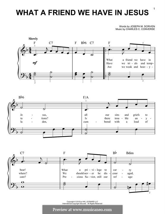 What a Friend We Have in Jesus (Printable): Для фортепиано by Charles Crozat Converse