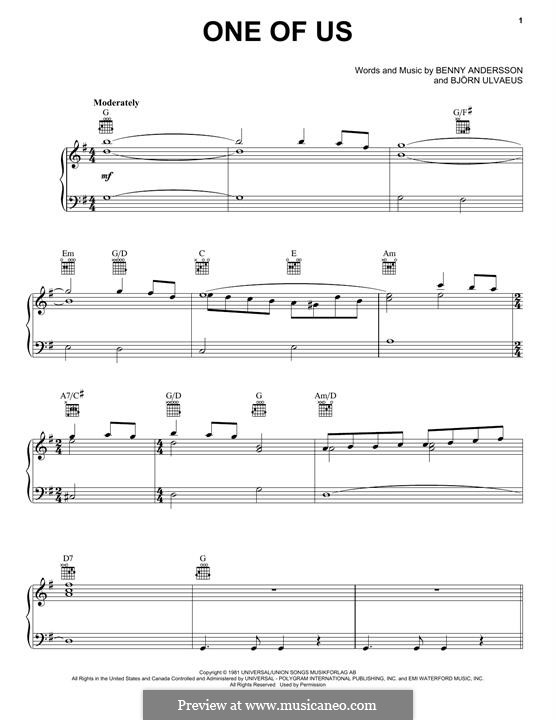 One of Us (ABBA): Для голоса и фортепиано (или гитары) by Benny Andersson, Björn Ulvaeus