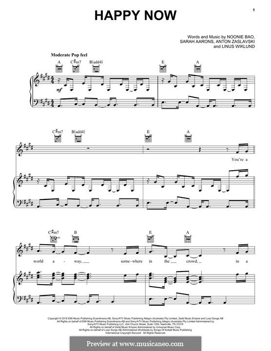 Happy Now (Zed feat. Elley Duhé): Для голоса и фортепиано (или гитары) by Linus Wiklund, Anton Zaslavski, Noonie Bao, Sarah Aarons
