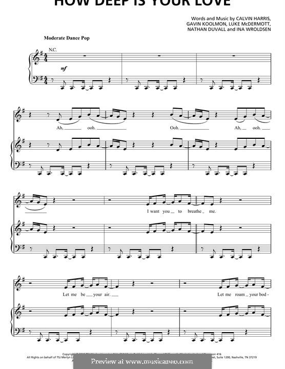 How Deep Is Your Love (Calvin Harris and Disciples): Для голоса и фортепиано (или гитары) by Calvin Harris, Ina Wroldsen, Nathan Duvall, Gavin Koolmon, Luke McDermott