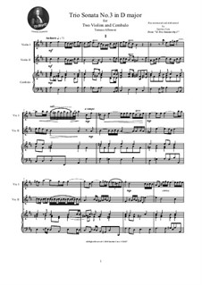 Двенадцать трио-сонат для двух скрипок и бассо континуо, Op.1: Trio Sonata No.3 in D major by Томазо Альбинони