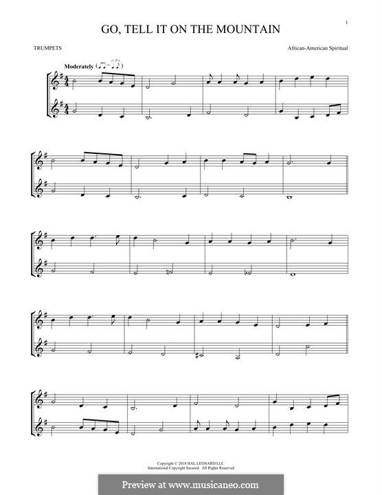 Go, Tell it on the Mountain (Printable Scores): For two trumpets by folklore