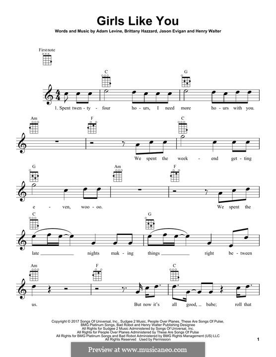 Girls Like You (Maroon 5): Для укулеле by Adam Levine, Henry Russell Walter, Jason Evigan, Brittany Hazzard