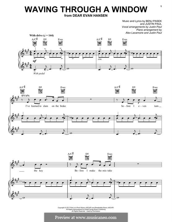 Waving Through a Window (from Dear Evan Hansen): Для голоса и фортепиано by Justin Paul, Benj Pasek