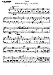 Концерт для фортепиано с оркестром No.16 ре мажор, K.451: Аранжировка для фортепиано by Вольфганг Амадей Моцарт