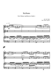 Соната для флейты и клавесина No.2 ми-бемоль мажор, BWV 1031: Siciliano, for two horns and piano by Иоганн Себастьян Бах