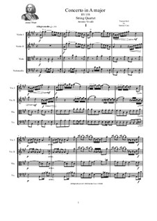 Concerto for Strings in A Major, RV 158: Version for string quartet - complete score and parts by Антонио Вивальди