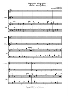 Papageno Papagena: For tenor recorder, soprano recorder and piano by Вольфганг Амадей Моцарт