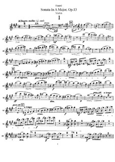 Соната для скрипки с фортепиано ля мажор, Op.13 No.1: Сольная партия by Габриэль Форе