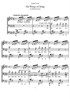 Транскрипции на темы песен Мендельсона, S.547: No.2 On wings of Song by Франц Лист