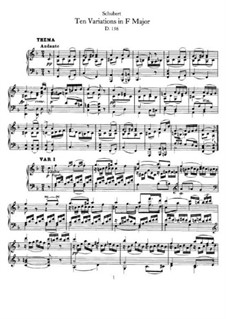Десять вариаций для фортепиано фа мажор, D.156: Для одного исполнителя by Франц Шуберт