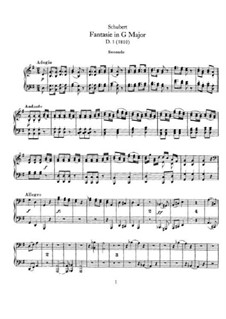 Фантазия для фортепиано в четыре руки соль мажор, D.1: Первая и вторая партии by Франц Шуберт
