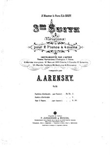 Сюита для двух фортепиано в четыре руки No.3 'Вариации', Op.33: Партия I фортепиано by Антон Аренский