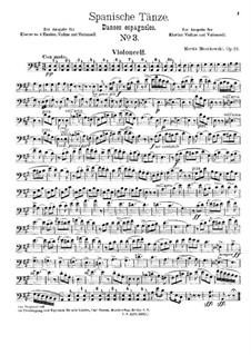 Пять испанских танцев, Op.12: Танец No.3, для скрипки, виолончели (или второй скрипки) и фортепиано – партия виолончели by Мориц Мошковский