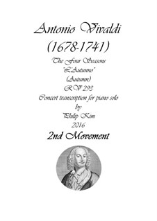 Концерт для скрипки с оркестром No.3 фа мажор 'Осень', RV 293: Часть II. Аранжировка для фортепиано by Антонио Вивальди