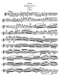 Струнный квартет No.3 си-бемоль мажор, Op.67: Скрипка I by Иоганнес Брамс