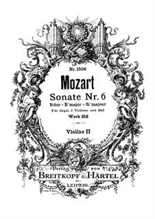 Церковная соната для двух скрипок, органа и бассо континуо No.6 си-бемоль мажор, K.212: Скрипка II by Вольфганг Амадей Моцарт