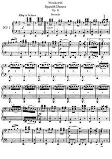 Пять испанских танцев, Op.12: Для фортепиано в 4 руки by Мориц Мошковский