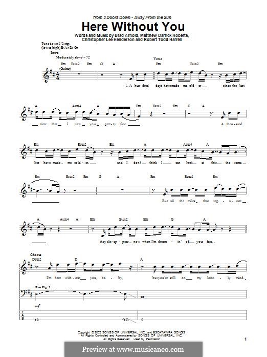 Here without You (3 Doors Down): Для бас-гитары с табулатурой by Brad Arnold, Christopher Henderson, Matthew Roberts, Todd Harrell