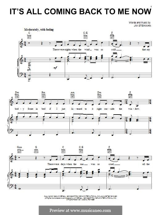 It's All Coming Back To Me Now (Celine Dion): Для голоса и фортепиано (или гитары) by Jim Steinman