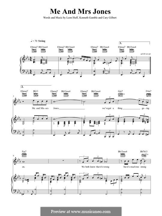 Me and Mrs. Jones (Michael Buble): Для голоса и фортепиано (или гитары) by Kenneth Gamble, Leon A. Huff, Cary Gilbert