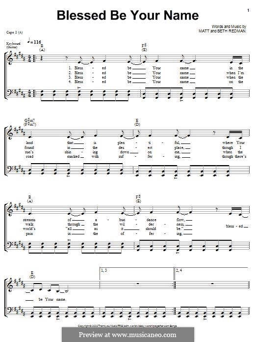 Blessed Be Your Name: Для голоса и фортепиано by Matt Redman, Beth Redman