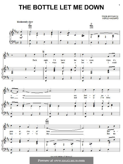 The Bottle Let Me Down: Для голоса и фортепиано (или гитары) by Merle Haggard