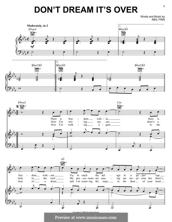 Don't Dream It's Over (Crowded House): Для голоса и фортепиано (или гитары) by Neil Finn