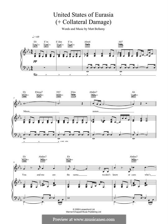 United States of Eurasia + Collateral Damage (Muse): Для голоса и фортепиано (или гитары) by Matthew Bellamy