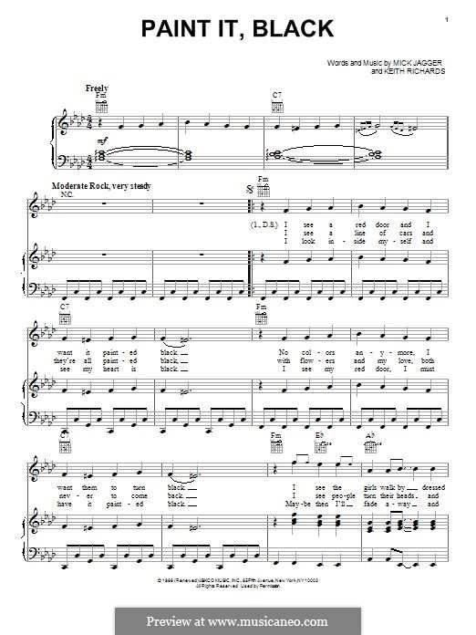Paint It, Black (Rolling Stones): Для голоса и фортепиано (или гитары) by Keith Richards, Mick Jagger