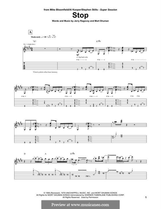 Stop (Mike Bloomfield/Al Kooper/Stephen Stills): Гитарная табулатура by Jerry Ragovoy, Mort Shuman