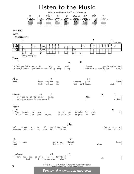 Listen to the Music (The Doobie Brothers): Гитарная табулатура by Tom Johnston