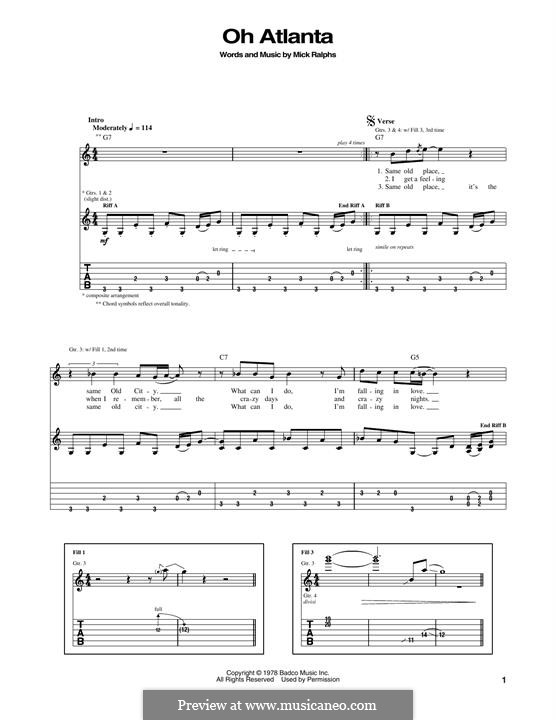 Oh, Atlanta (Bad Company): Гитарная табулатура by Mick Ralphs