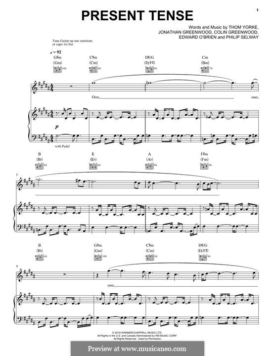 Present Tense (Radiohead): Для голоса и фортепиано (или гитары) by Colin Greenwood, Ed O'Brien, Jonny Greenwood, Phil Selway, Thomas Yorke