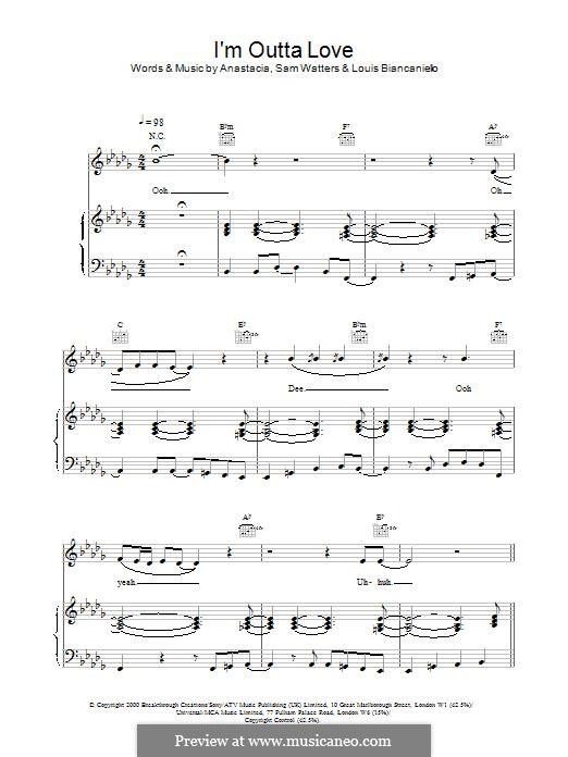 I'm Outta Love: Для голоса и фортепиано (или гитары) by Anastacia, Louis Biancaniello, Samuel Watters