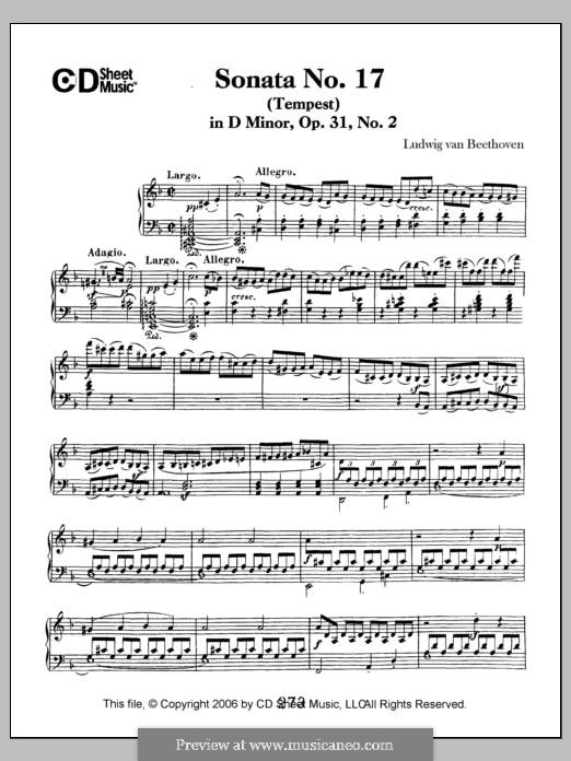Соната для фортепиано No.17 'Буря', Op.31 No.2: Для одного исполнителя by Людвиг ван Бетховен