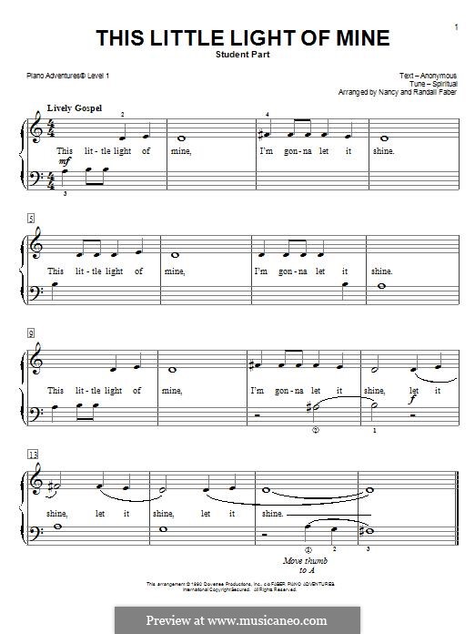 This Little Light of Mine (Printable scores): Для фортепиано (легкий уровень) by folklore