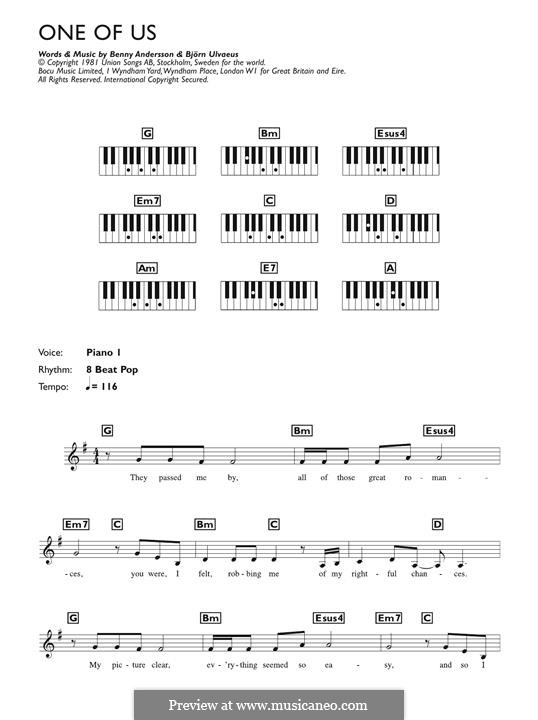 One of Us (ABBA): Мелодия by Benny Andersson, Björn Ulvaeus