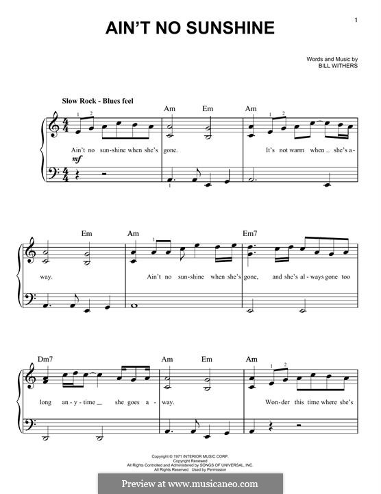 Ain't No Sunshine: Для фортепиано by Bill Withers