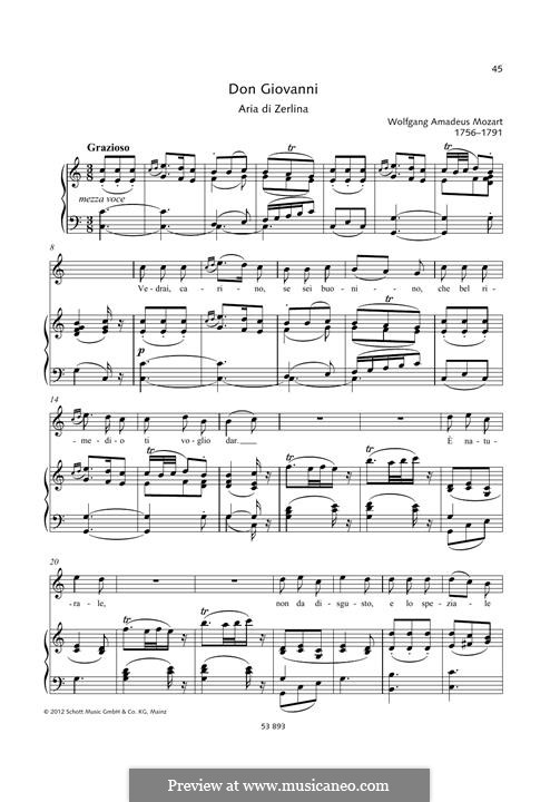 Vedrai, Carino: Для голоса и фортепиано by Вольфганг Амадей Моцарт