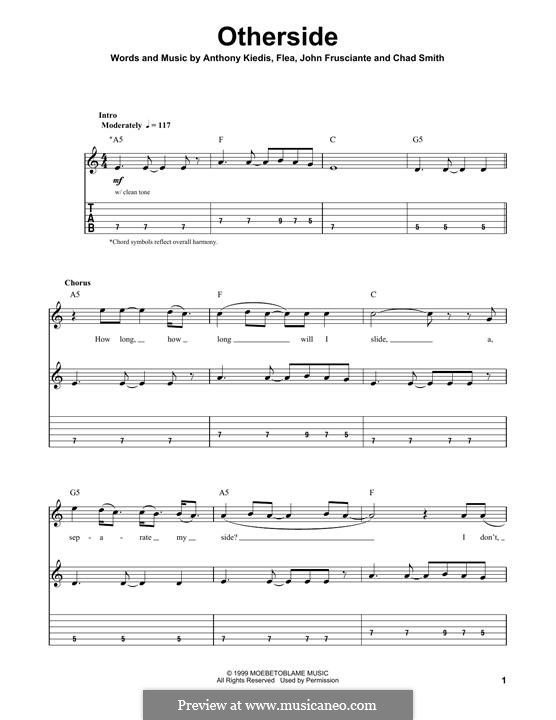 Otherside (Red Hot Chili Peppers): Гитарная табулатура by Flea, Anthony Kiedis, Chad Smith, John Frusciante