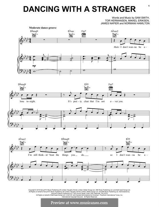 Dancing with a Stranger (Sam Smith & Normani): Для голоса и фортепиано (или гитары) by Mikkel Storleer Eriksen, Sam Smith, Tor Erik Hermansen, James Napier, Normani Hamilton