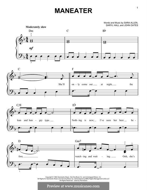 Maneater (Hall & Oates): Для фортепиано by Daryl Hall, John Oates, Sara Allen