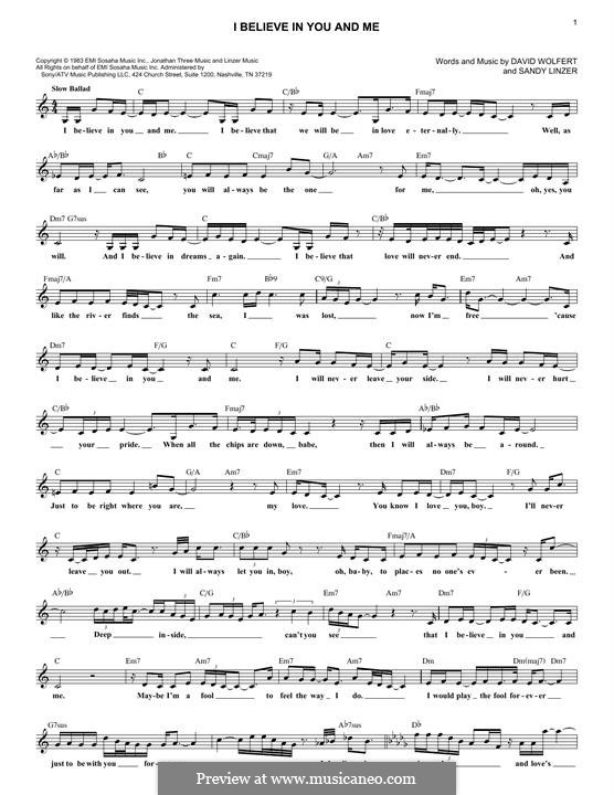 I Believe in You and Me (from The Preacher's Wife): Мелодия by David Wolfert, Sandy Linzer
