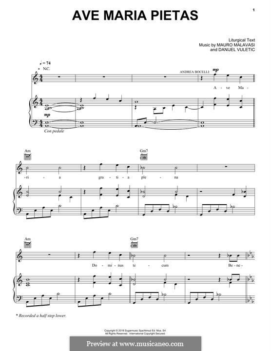 Ave Maria Pietas (Andrea Bocelli): Для голоса и фортепиано (или гитары) by Mauro Malavasi