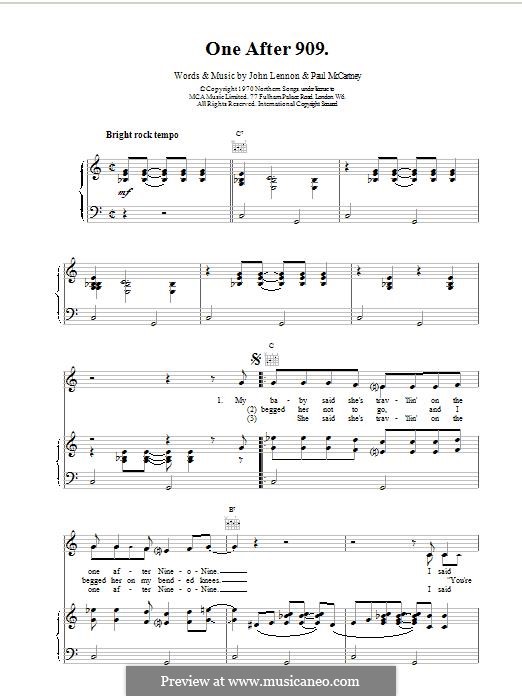 One After 909 (The Beatles): Для голоса и фортепиано (или гитары) by John Lennon, Paul McCartney